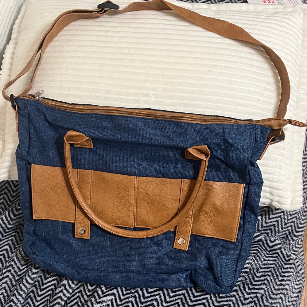Stylish Blue and Tan Women's Bag